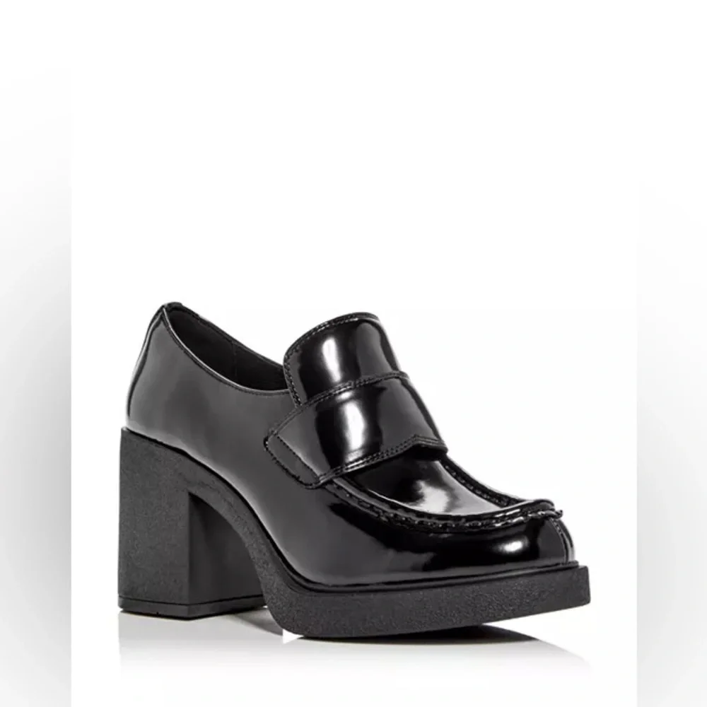 Jeffrey Campbell Women's Black Patent Leather Plain-Jane Block Heel Loafers 6.5